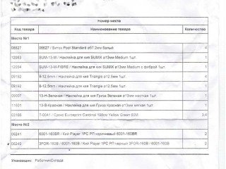 Упаковочный лист бильярдных товаров от 30 ноября 2021 года